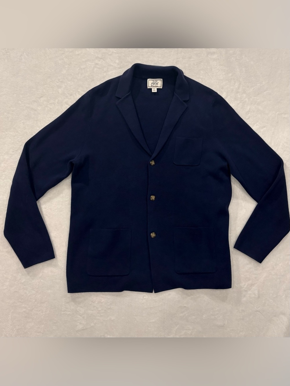 Jos. A. Bank 1905 Blue Cotton Knit Collared Cardigan w/ Pockets Men's size XL